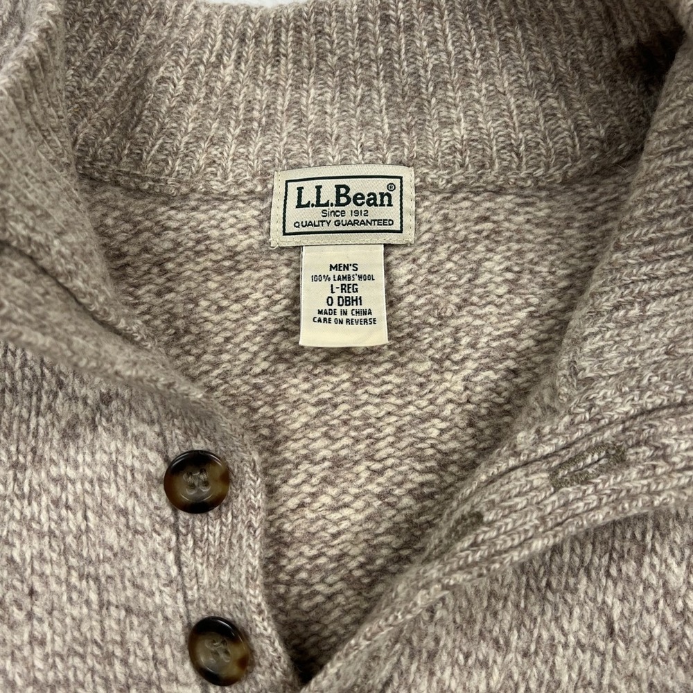 L.L. Bean Mock Neck Sweater Mens L Brown 100% Lambswool Button Pullover Marled - Picture 3 of 7